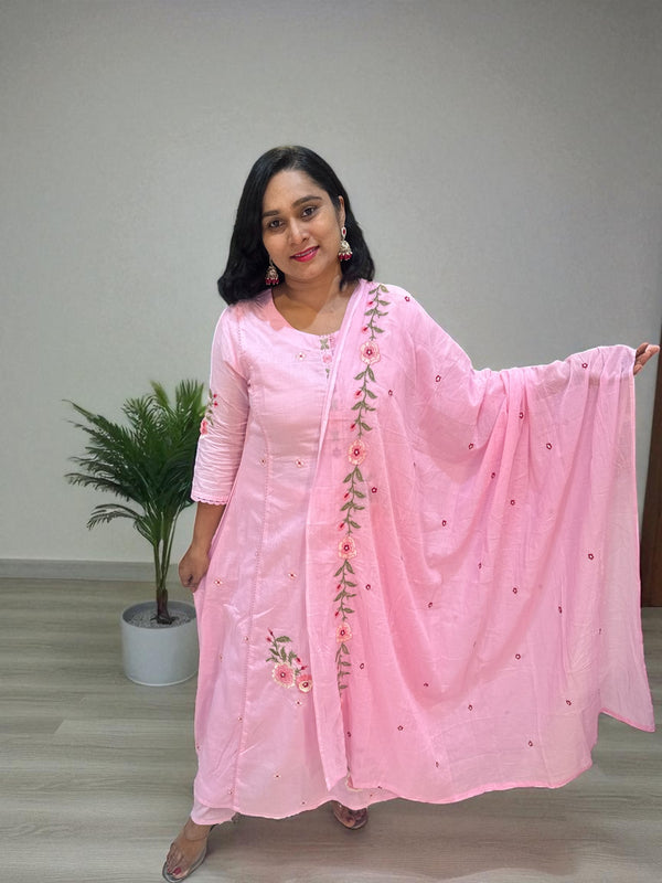 Baby Pink Mira Mul cotton A line suit set