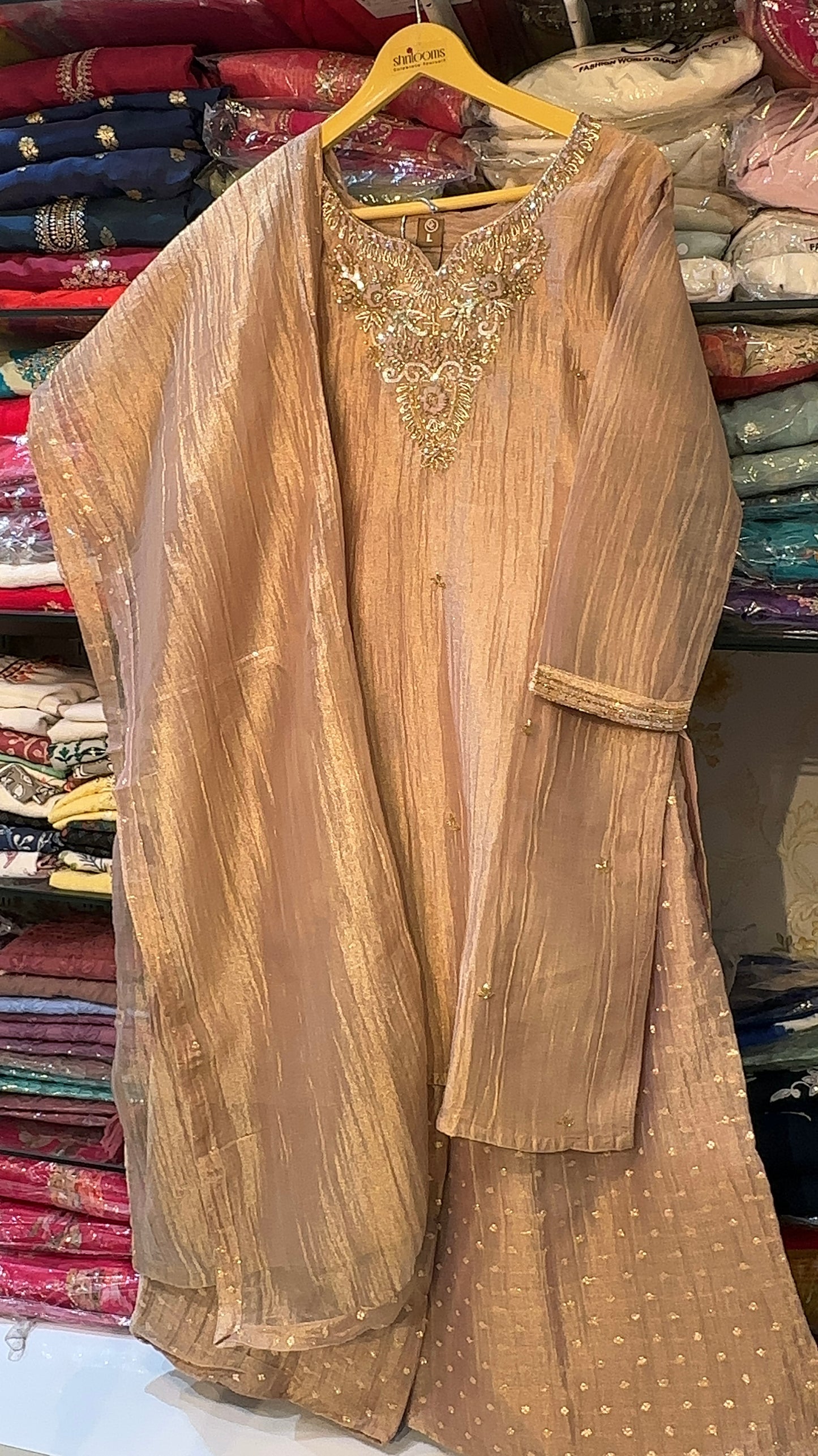Rose gold Sahana Crushed tissue Suit set - set of 3