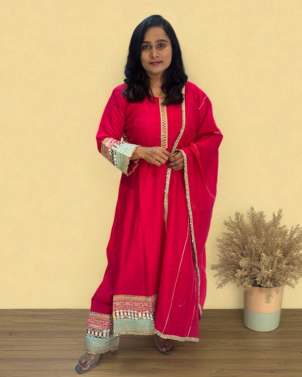Pink Meena Muslin mirror work Suit set