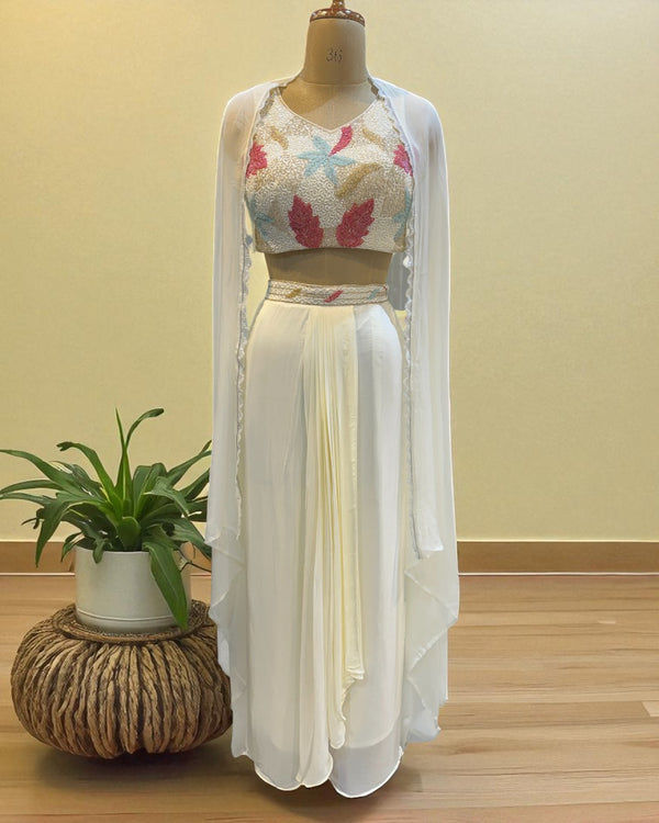 Ivory Kiara Crepe silk Indo western outfit