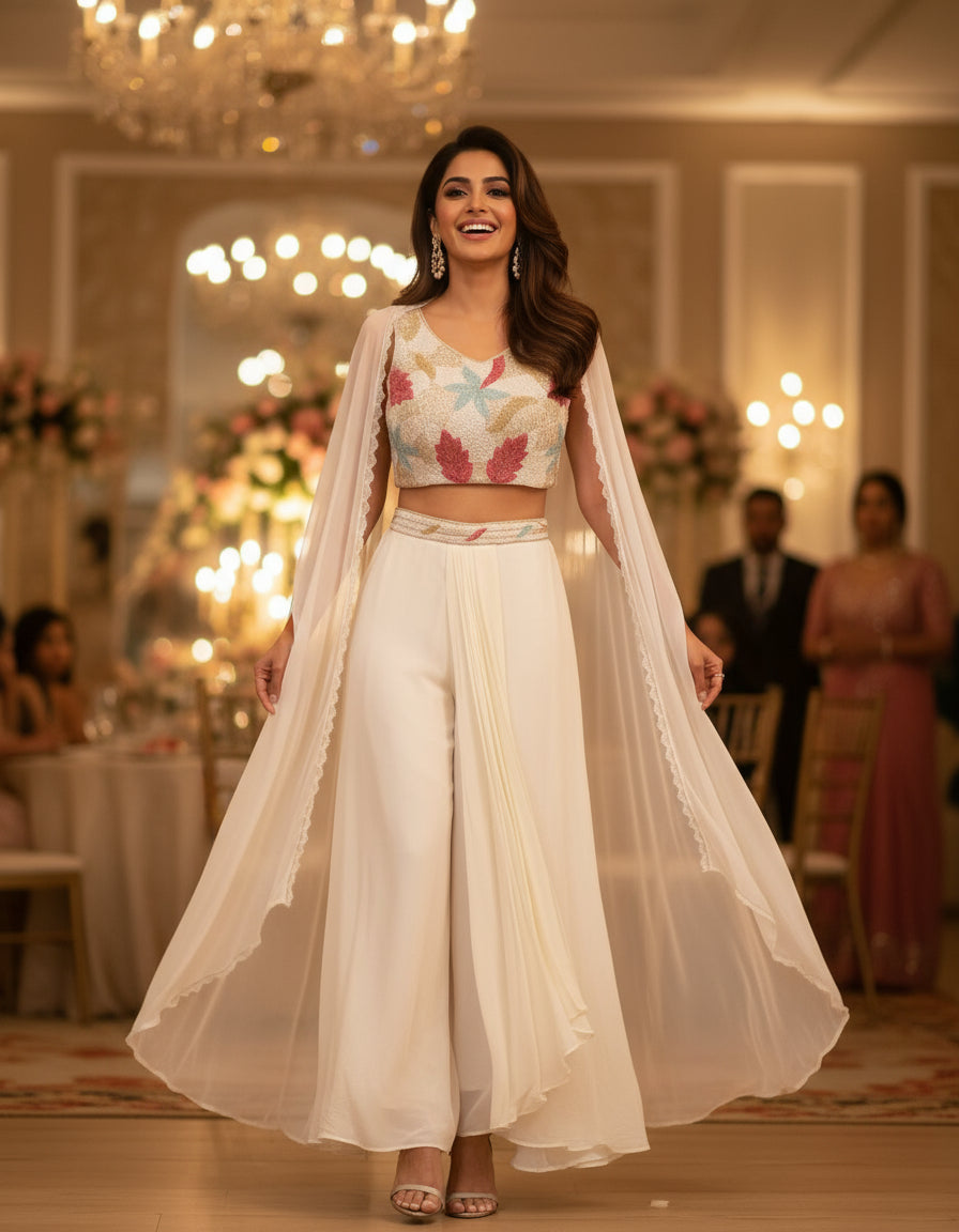 Ivory Kiara Crepe silk Indo western outfit