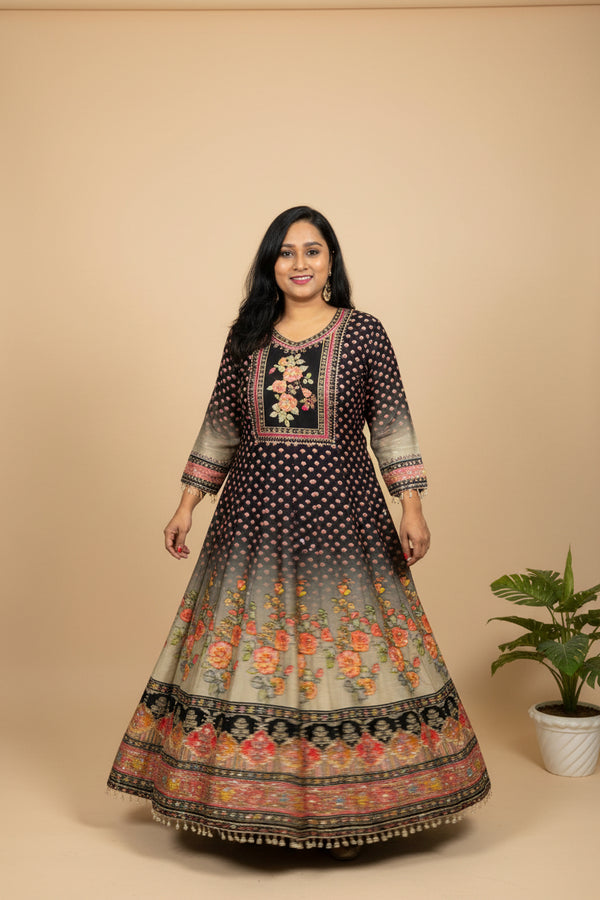 Black Amira Ombre Dola silk Anarkali Suit - set of 3