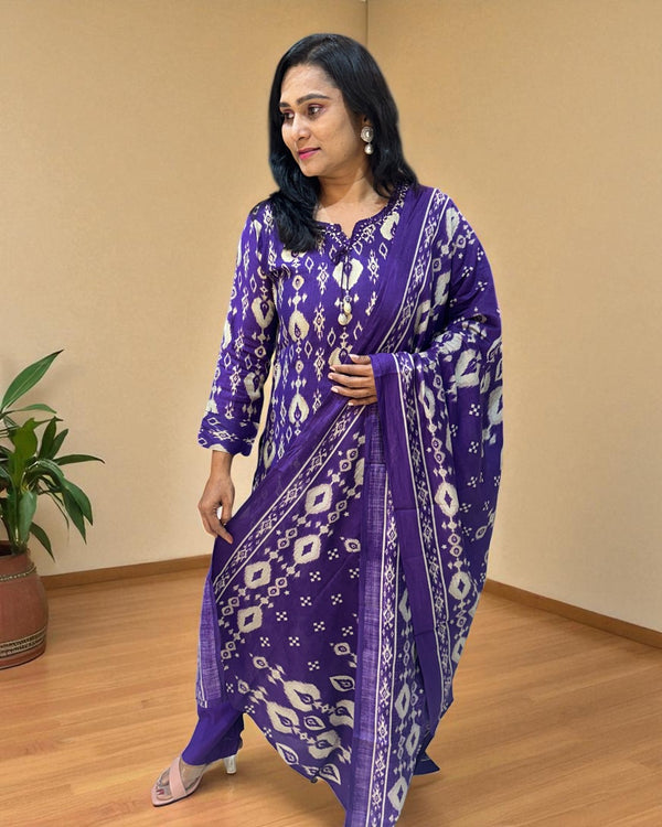 Purple Nirupa Ikkat Silk cotton Suit set