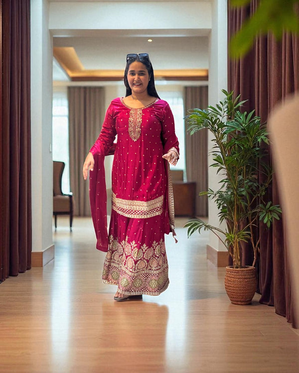 Magenta Shobha Chinon silk sharara set