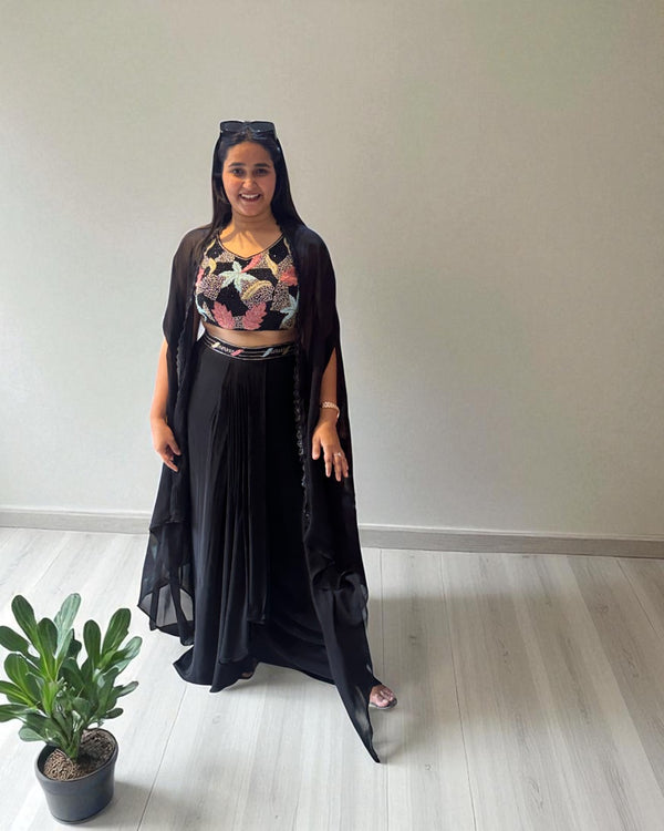 Black Kiara Crepe silk Indo western outfit