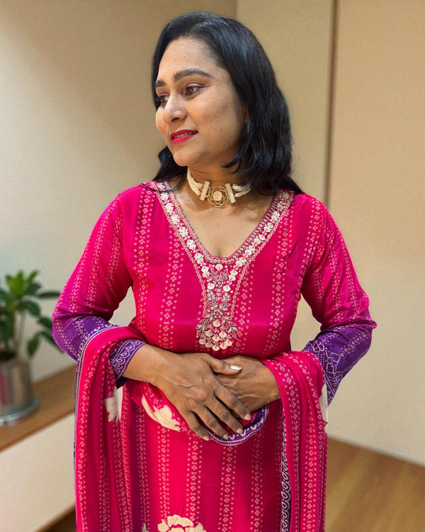 Pink Ombre Crepe silk suit set