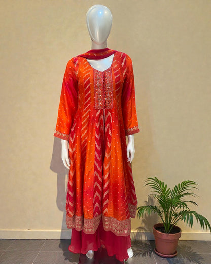 Orange Taruni Ombre Banrasi Anarkali suit set - Set of 3