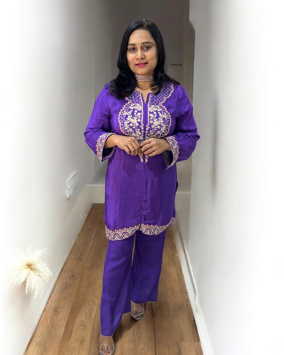 Purple Mouni Crepe Silk Short suit set - set of 3