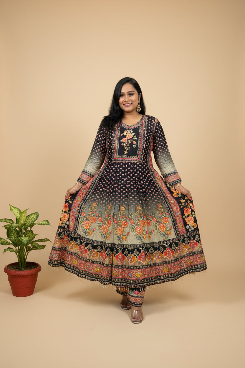 Black Amira Ombre Dola silk Anarkali Suit - set of 3