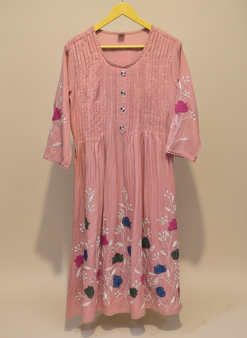 Dusty pink Saras Mulchanderi A line Suit set - Set of 3