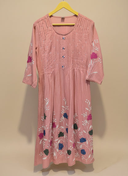 Dusty pink Saras Mulchanderi A line Suit set - Set of 3