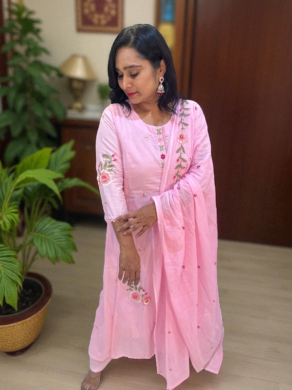 Baby Pink Mira Mul cotton A line suit set