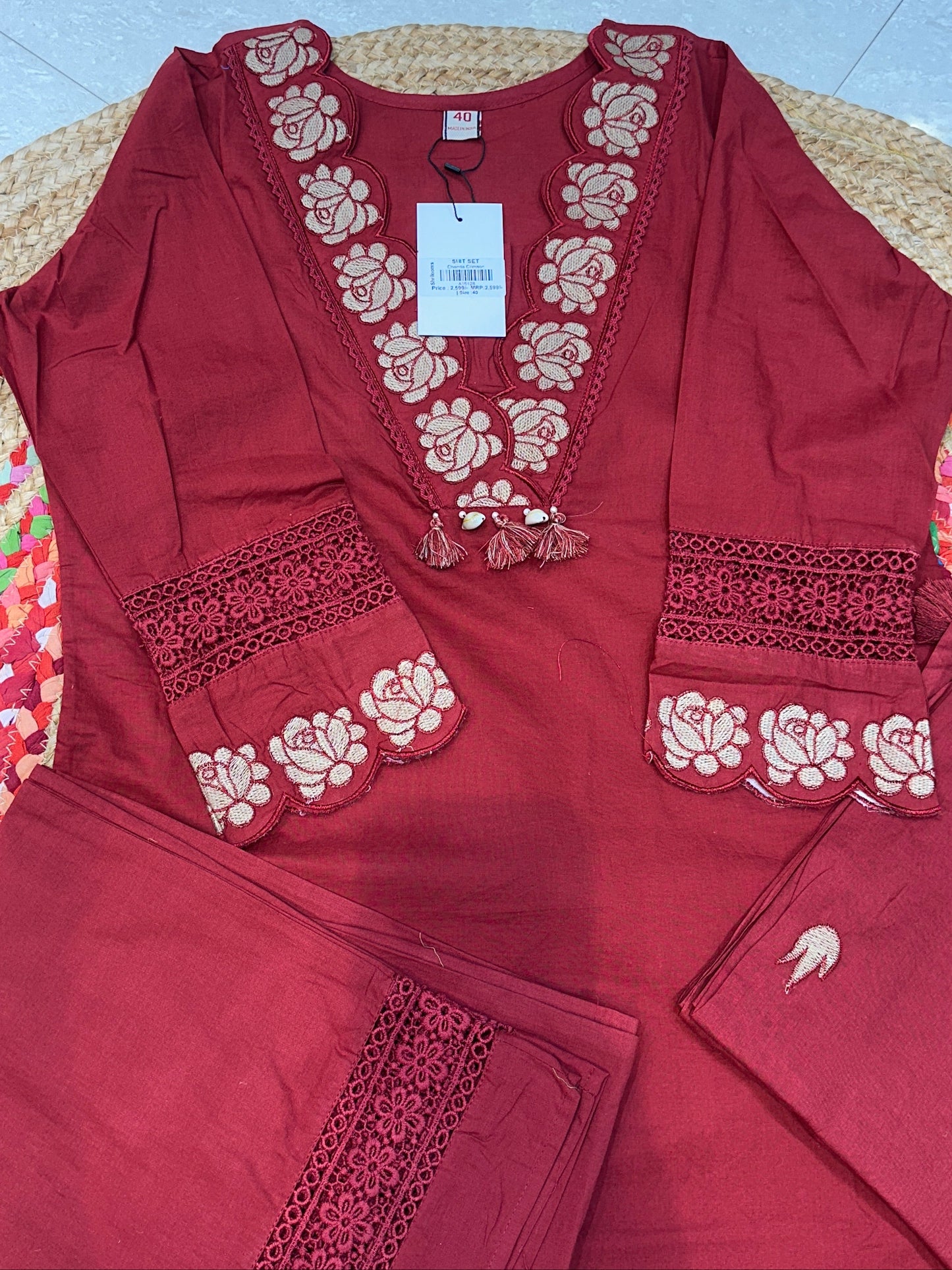 Rust Red Chanda Cotton suit set - Set of 3