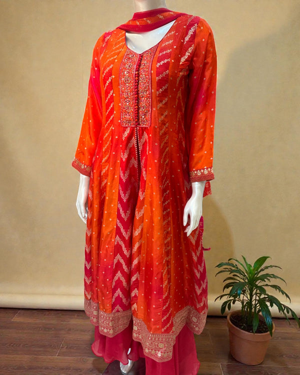 Orange Taruni Ombre Banrasi Anarkali suit set - Set of 3