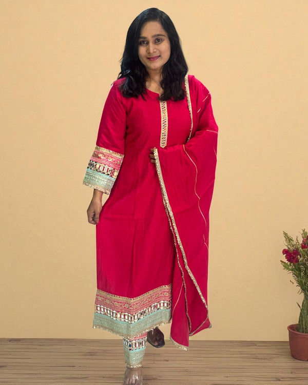 Pink Meena Muslin mirror work Suit set