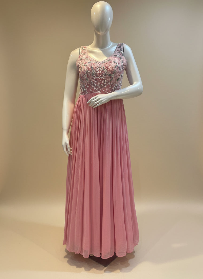 Pink Amaya chinon silk Anarkali gown with dupatta