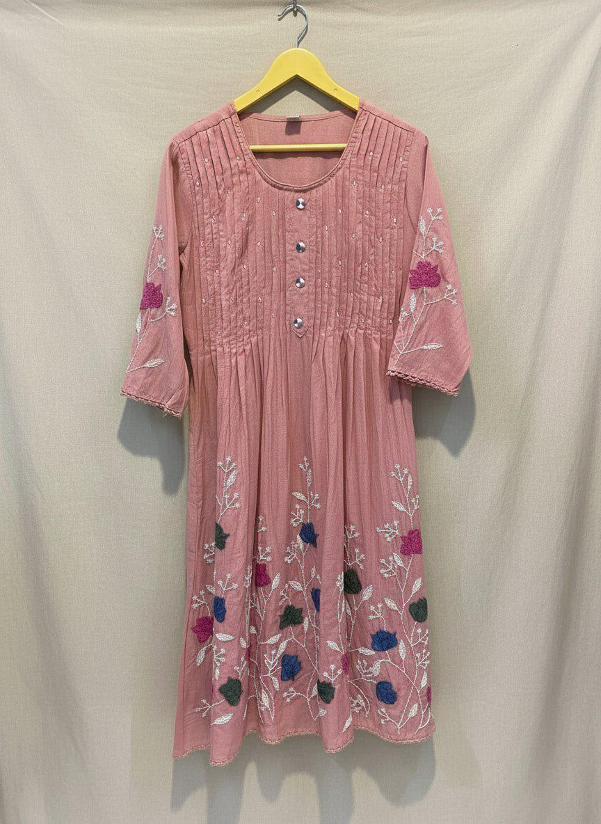 Dusty pink Saras Mulchanderi A line Suit set - Set of 3