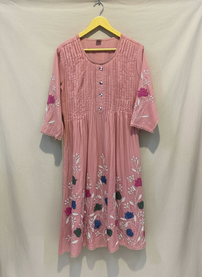 Dusty pink Saras Mulchanderi A line Suit set - Set of 3