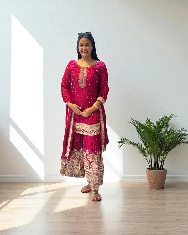 Magenta Shobha Chinon silk sharara set