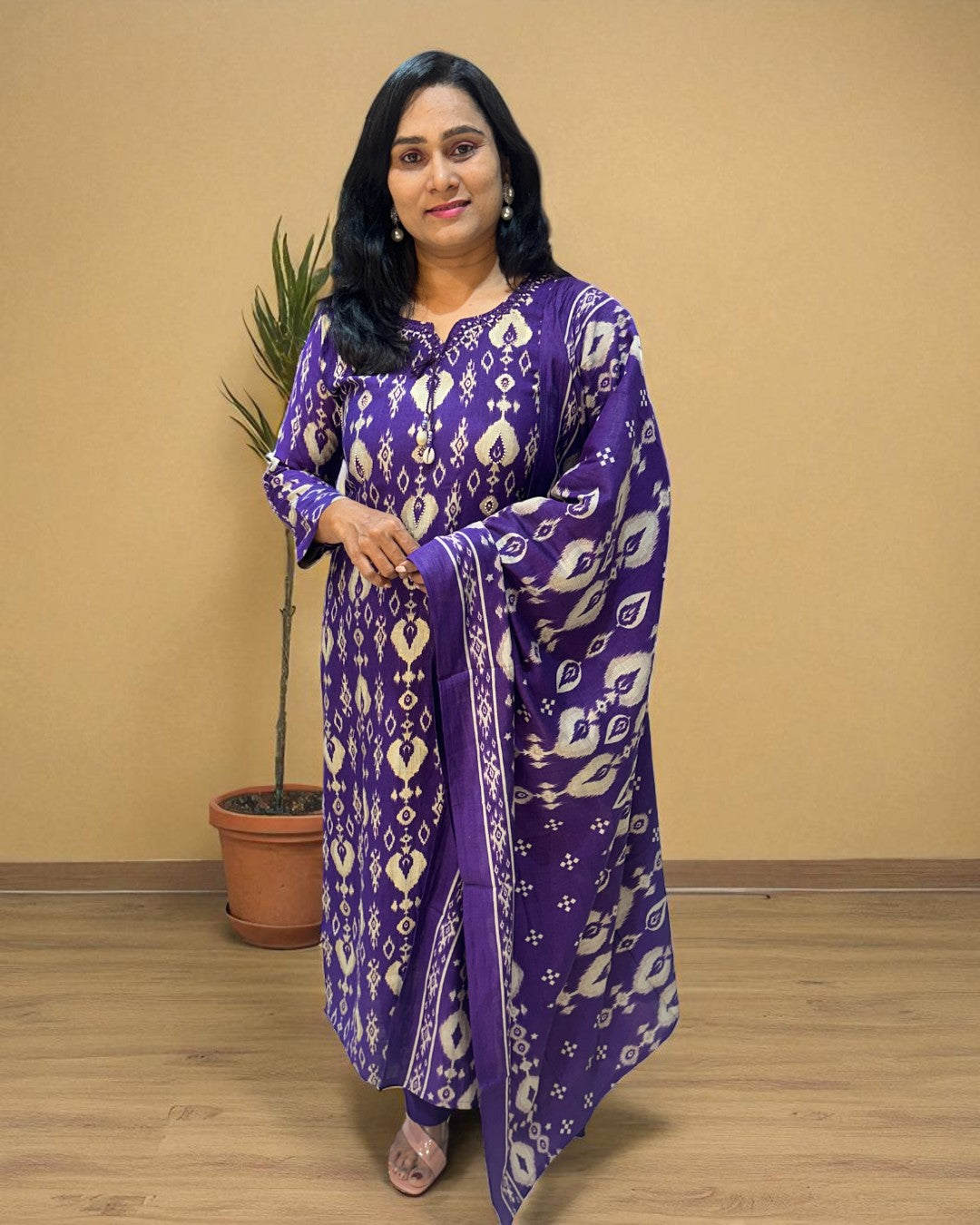 Purple Nirupa Ikkat Silk cotton Suit set