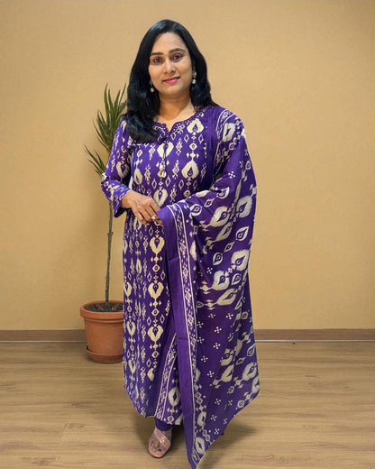 Purple Nirupa Ikkat Silk cotton Suit set