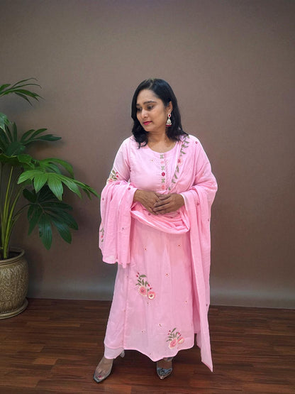 Baby Pink Mira Mul cotton A line suit set