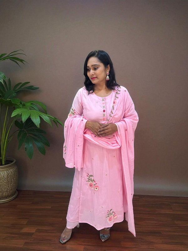 Baby Pink Mira Mul cotton A line suit set