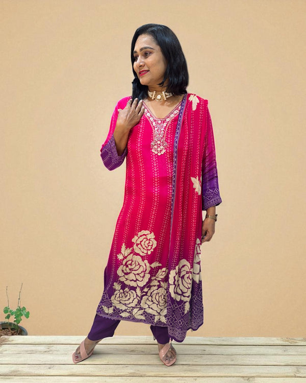 Pink Ombre Crepe silk suit set