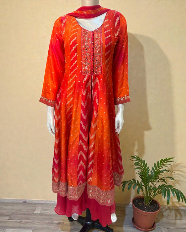 Orange Taruni Ombre Banrasi Anarkali suit set - Set of 3