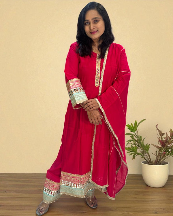 Pink Meena Muslin mirror work Suit set