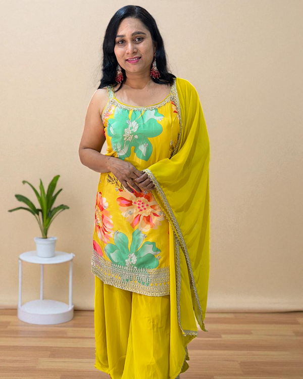 Yellow Aarohi sharara set - set of 3
