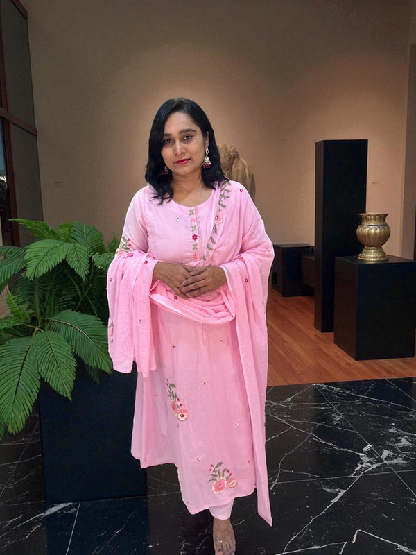 Baby Pink Mira Mul cotton A line suit set