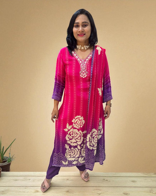 Pink Ombre Crepe silk suit set