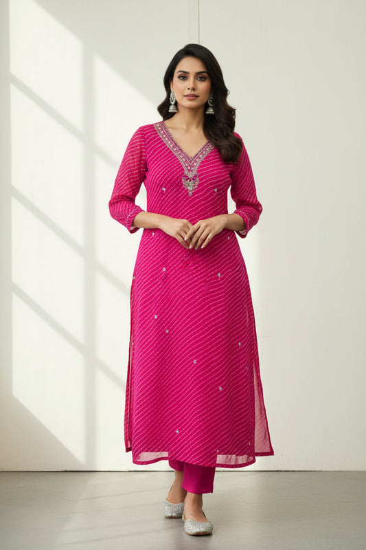 Pink Gulal Lehariya Georgette Kurta