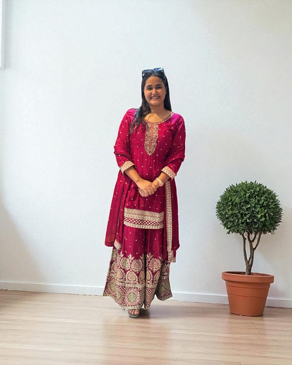 Magenta Shobha Chinon silk sharara set