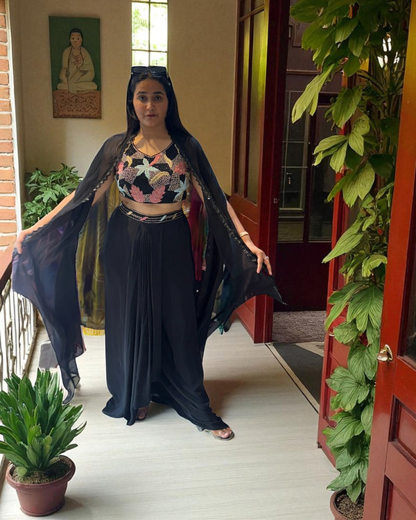 Black Kiara Crepe silk Indo western outfit