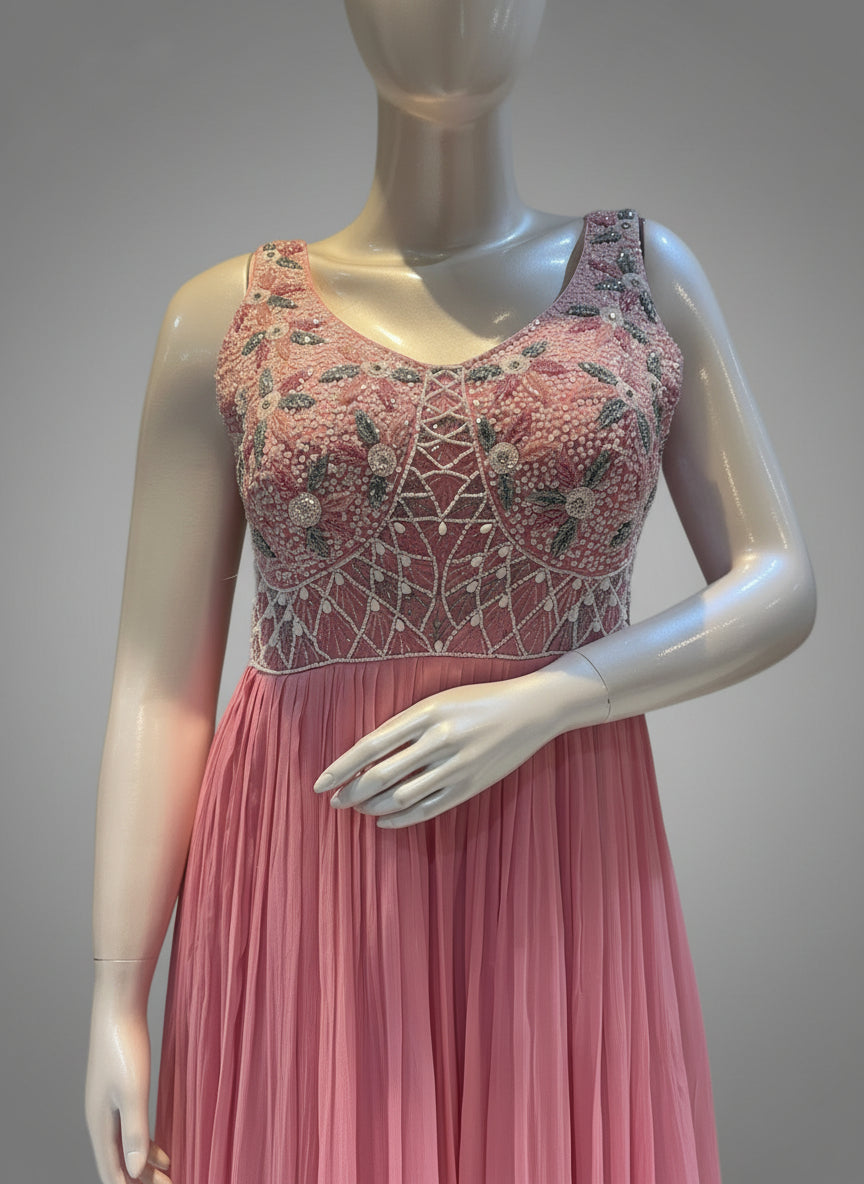 Pink Amaya chinon silk Anarkali gown with dupatta