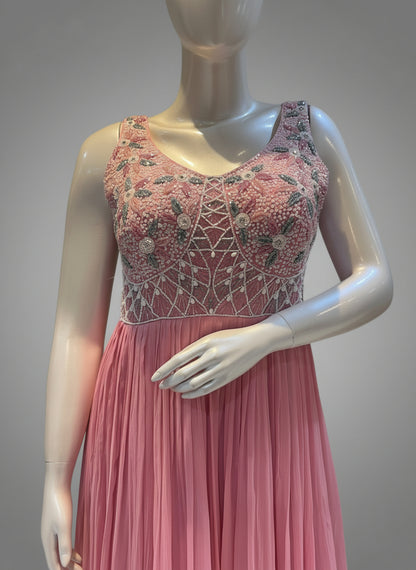 Pink Amaya chinon silk Anarkali gown with dupatta