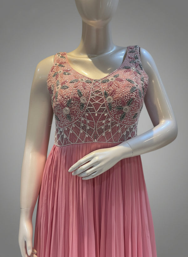 Pink Amaya chinon silk Anarkali gown with dupatta