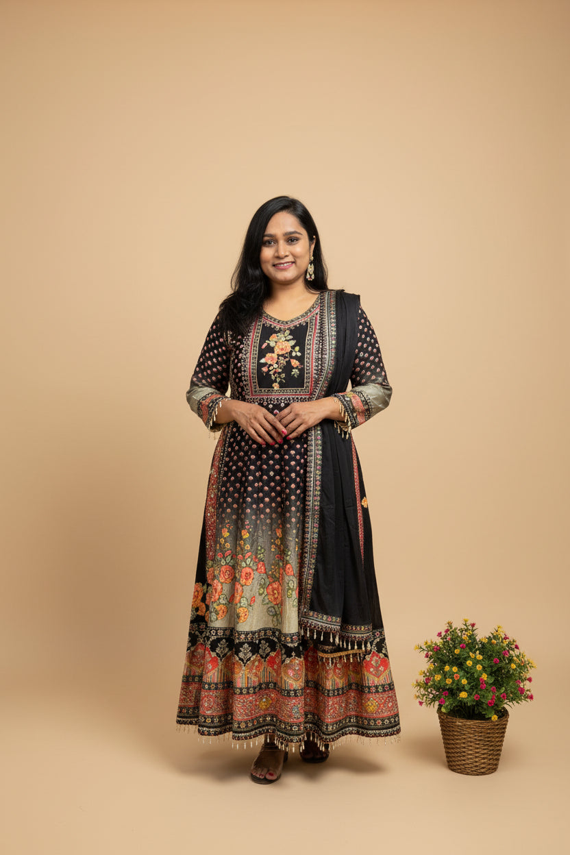 Black Amira Ombre Dola silk Anarkali Suit - set of 3
