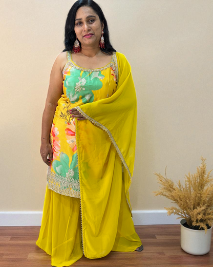 Yellow Aarohi sharara set - set of 3