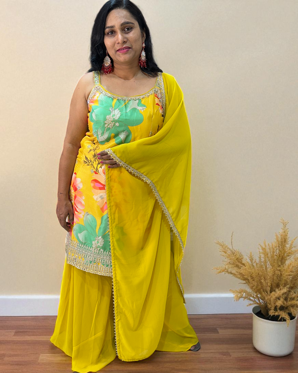 Yellow Aarohi sharara set - set of 3