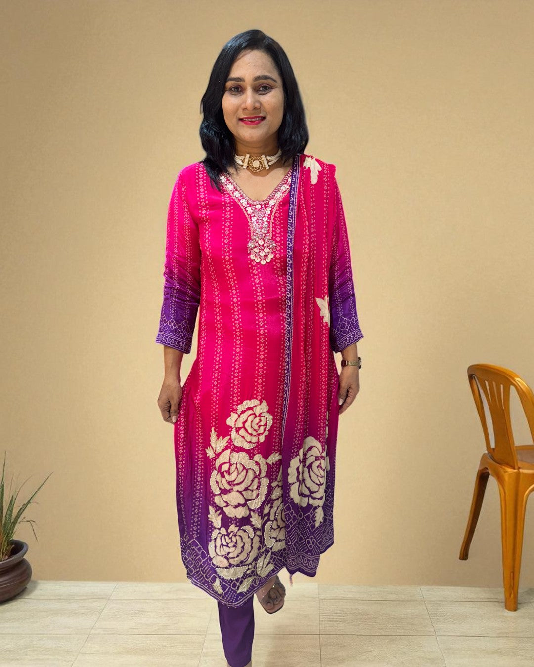 Pink Ombre Crepe silk suit set
