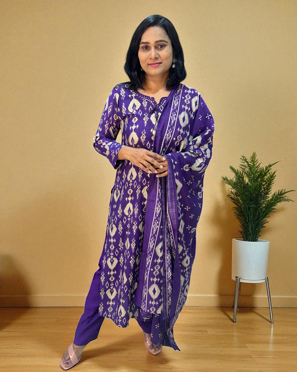 Purple Nirupa Ikkat Silk cotton Suit set