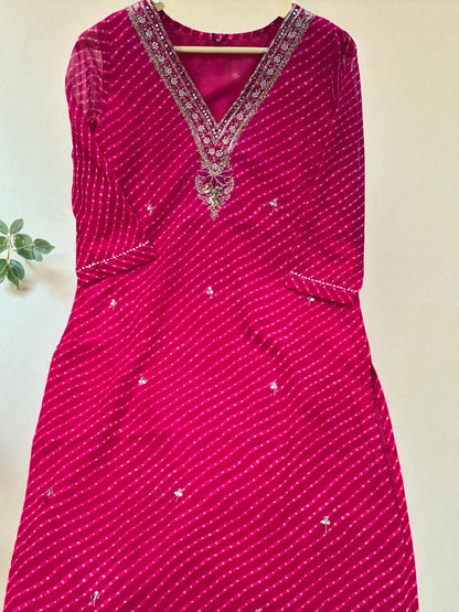 Pink Gulal Lehariya Georgette Kurta