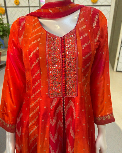 Orange Taruni Ombre Banrasi Anarkali suit set - Set of 3