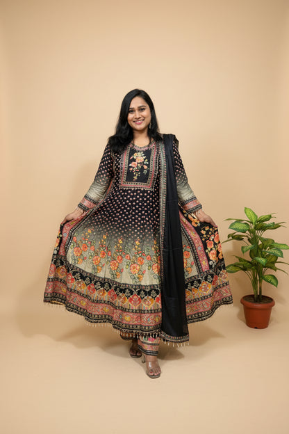 Black Amira Ombre Dola silk Anarkali Suit - set of 3