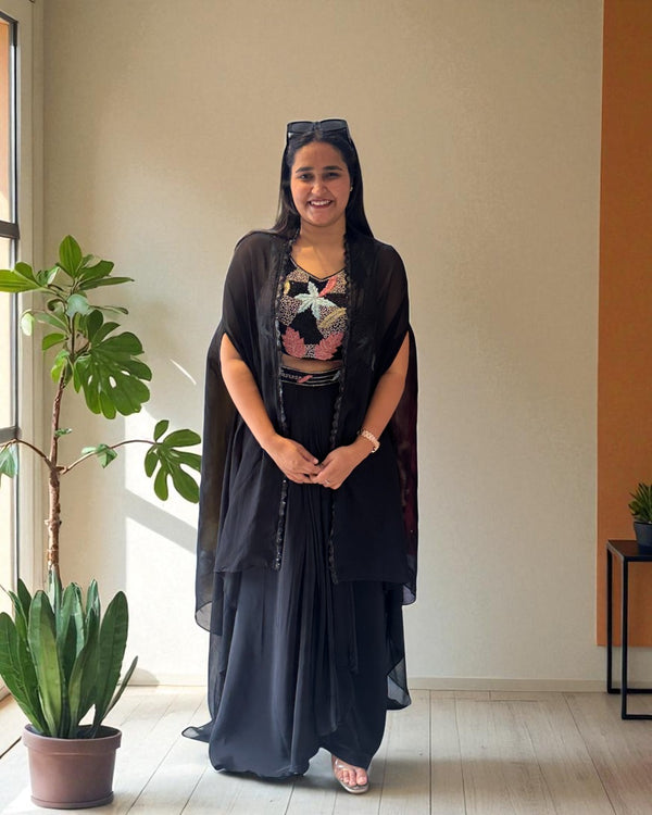 Black Kiara Crepe silk Indo western outfit