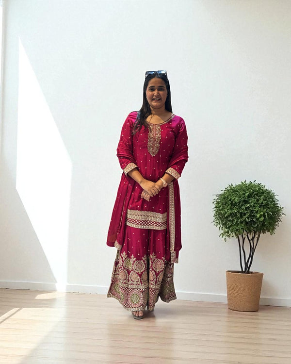 Magenta Shobha Chinon silk sharara set