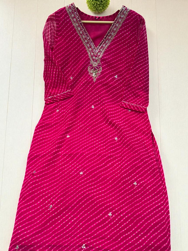 Pink Gulal Lehariya Georgette Kurta